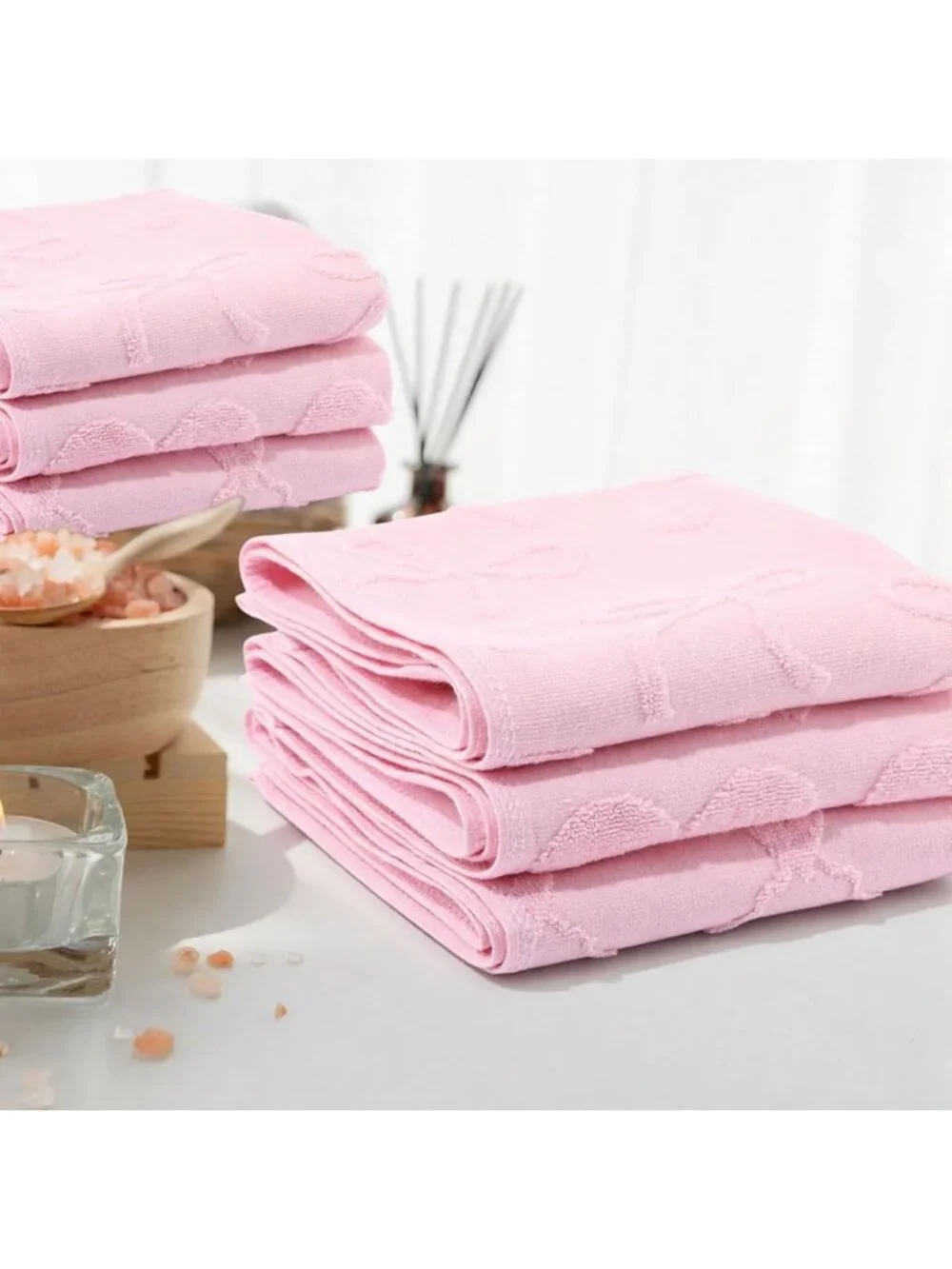 3 Pack Pink Bow Hand Towels - Soft Cotton, Absorbent, Decorative Jacquard